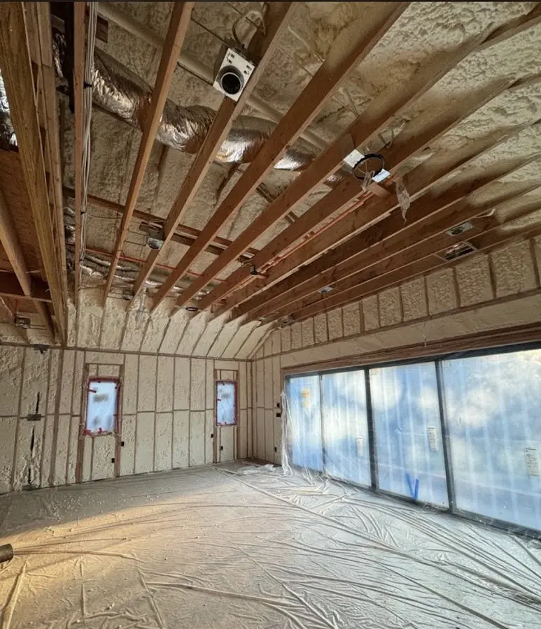 Interior walls and ceiling insulated with spray foam during new construction in Gray